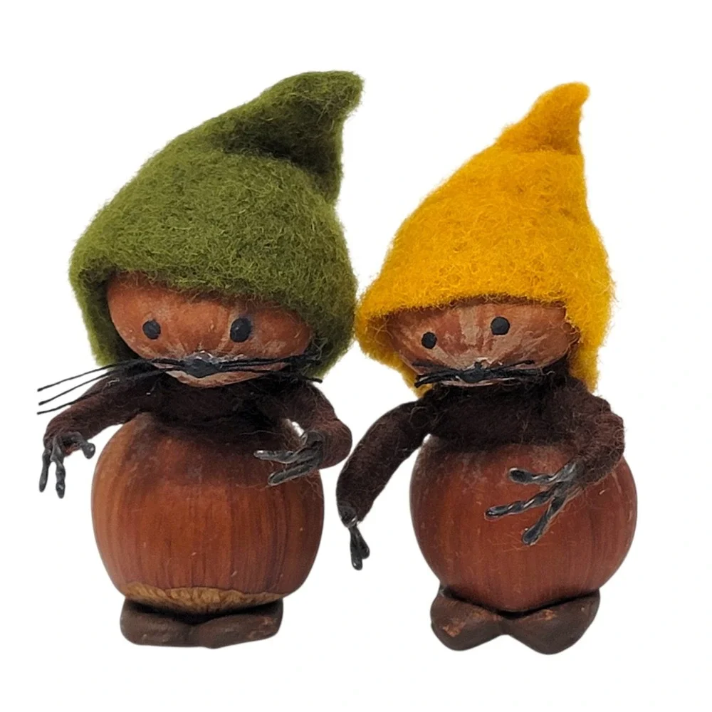 Woodland Waldorf Mice Handmade Hazelnut Felted Wool Nut Art‎ Toy Forest Set of 2